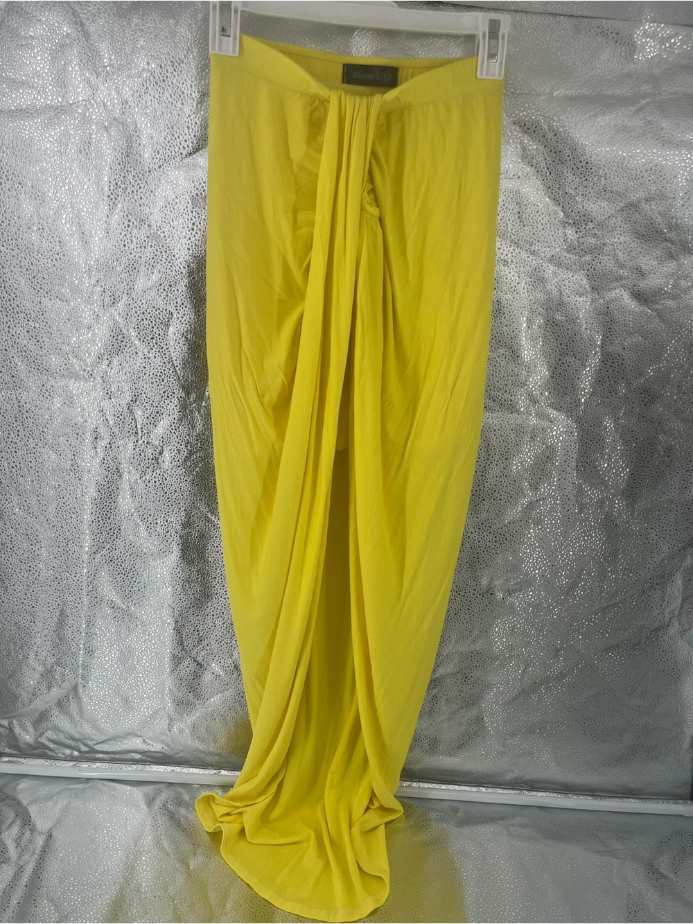 Bloom USA Yellow High Low Draped Maxi Skirt Rayon Stretch Summer Beach Resort M